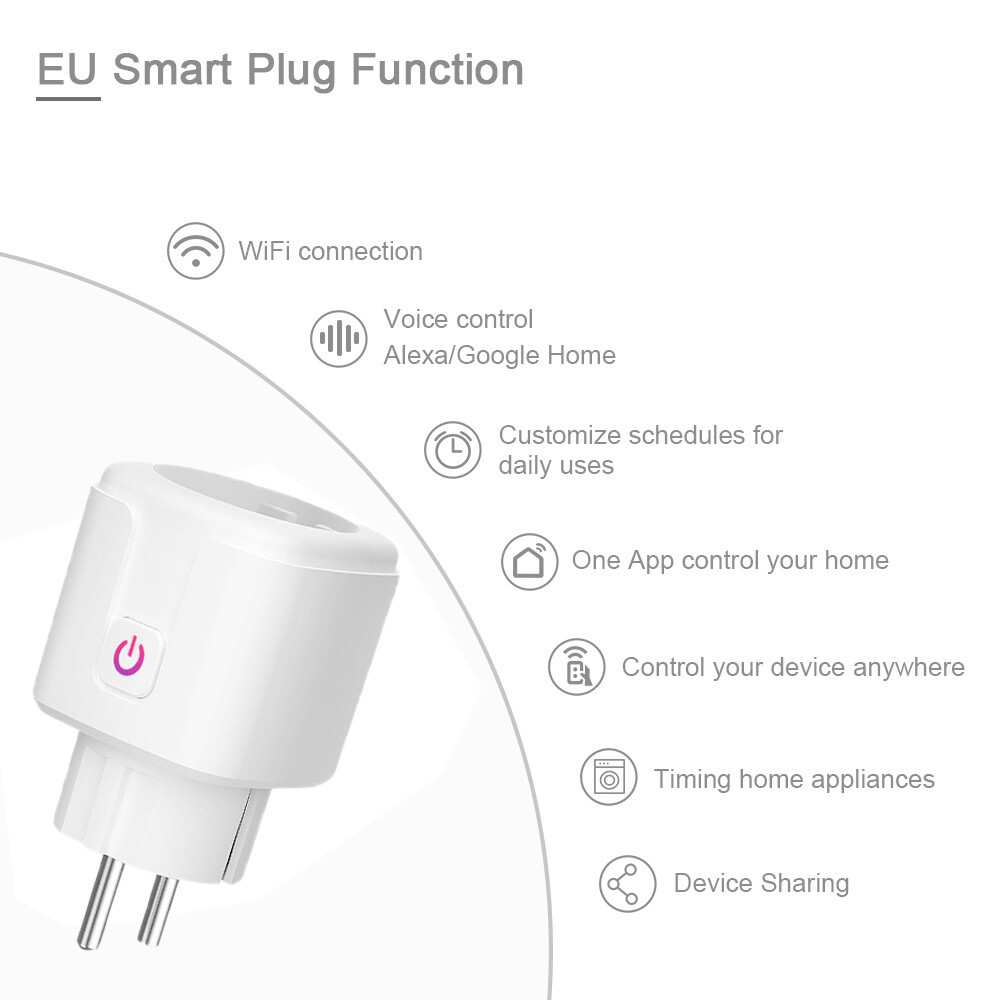 Smart Plug WiFi Socket EU 16A Timing Function Tuya SmartLife APP Alexa Google