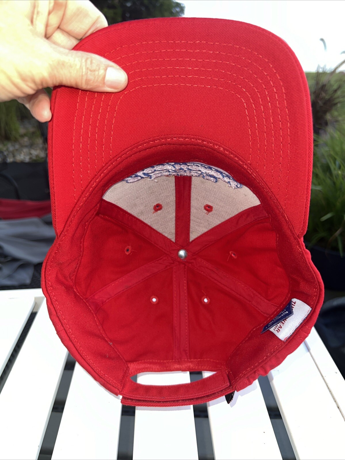 IBEW Local 153 Electricians Red Hat Cap Blue White Accents Hook Loop FlagTag EUC