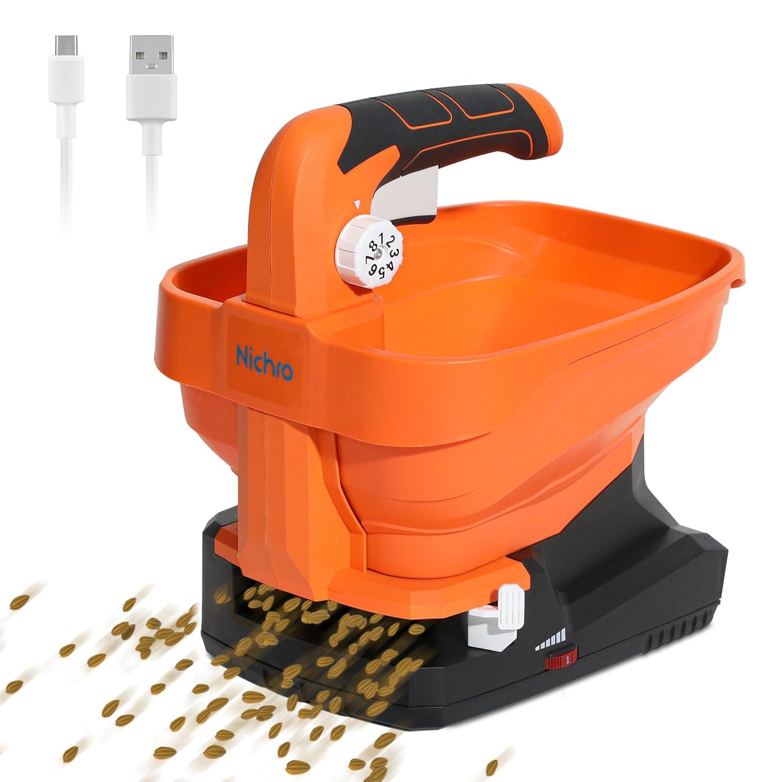 Electric Seed & Fertilizer Spreader, Type-C Rechargeable Handheld Lawn Orange