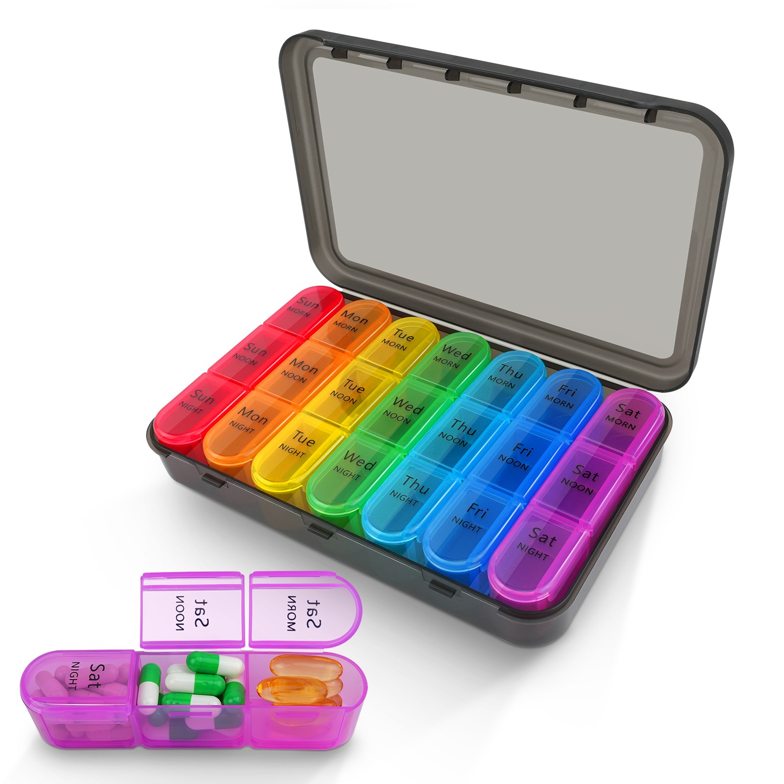 Sealed 7 Day Weekly Pill Organizer 3 Times a Day Travel Pill Box for Medication