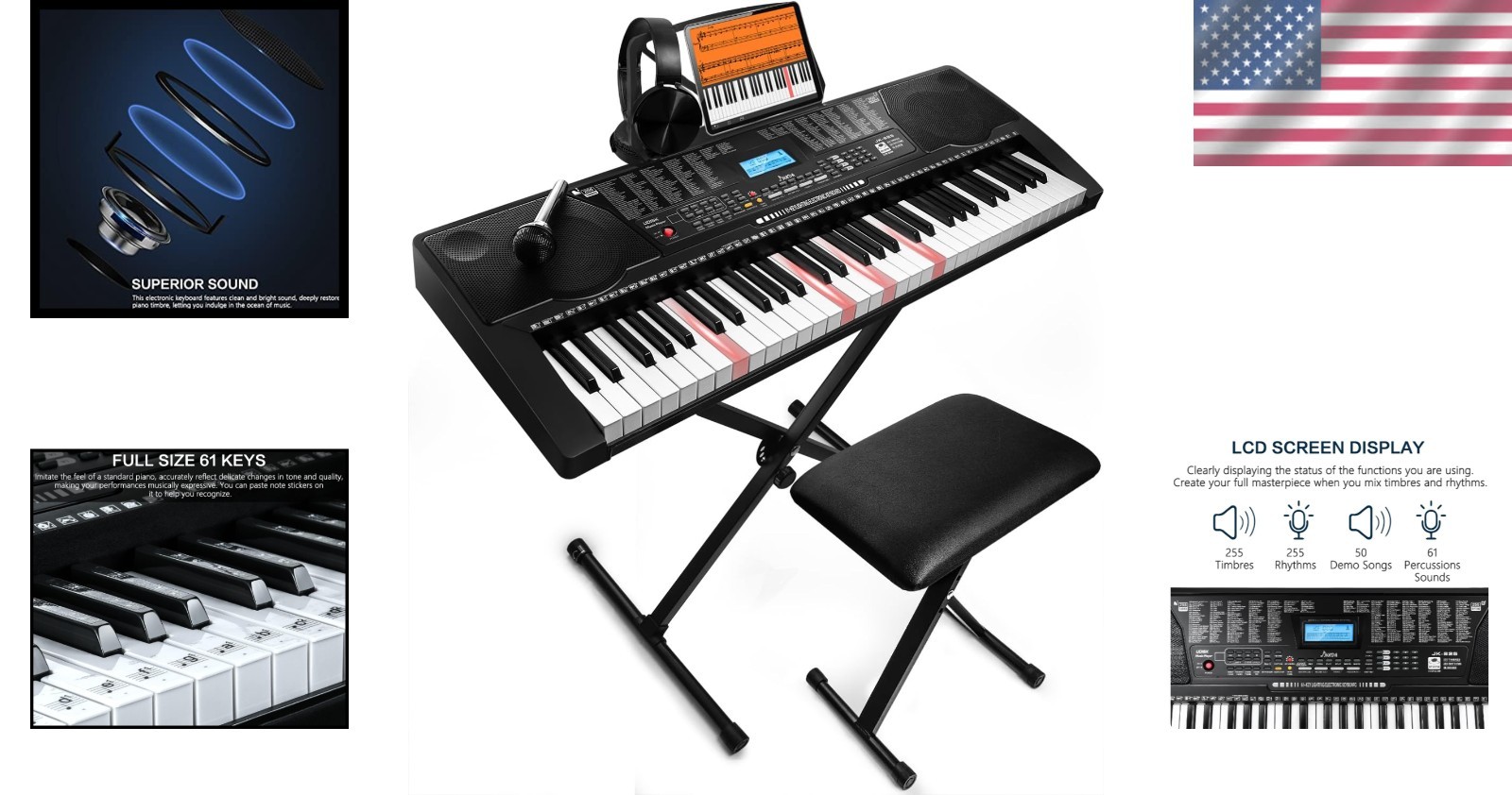61-Key Piano w/ Headphones & Microphone