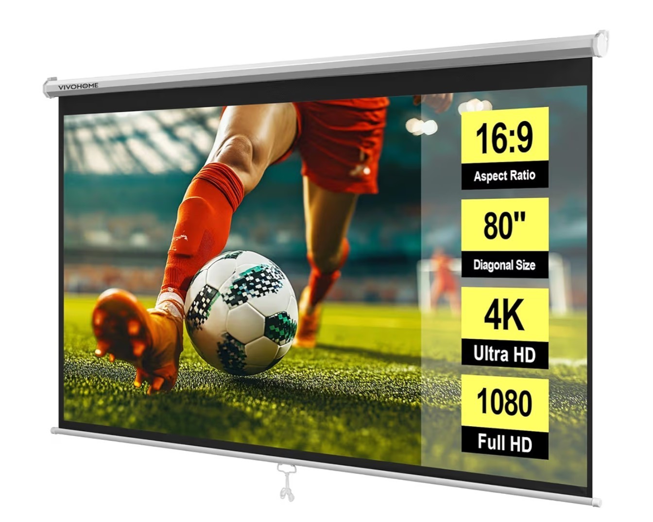 80" Pull Down Projector Screen 16:9 Manual Retractable 4K HD Home Movie Theater