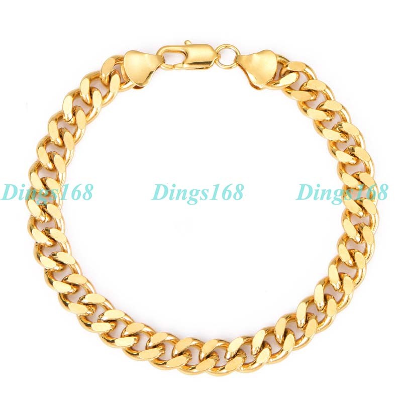 Genuine 18K Yellow Gold Filled 7mm wide 8" Cuban Curb Link Chain Bracelet A819_B