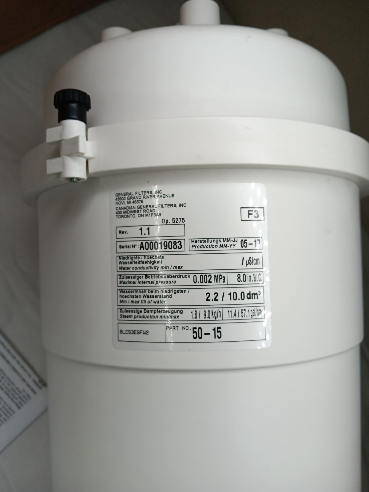 GeneralAire 50-15 Cylinder Low Conductivity