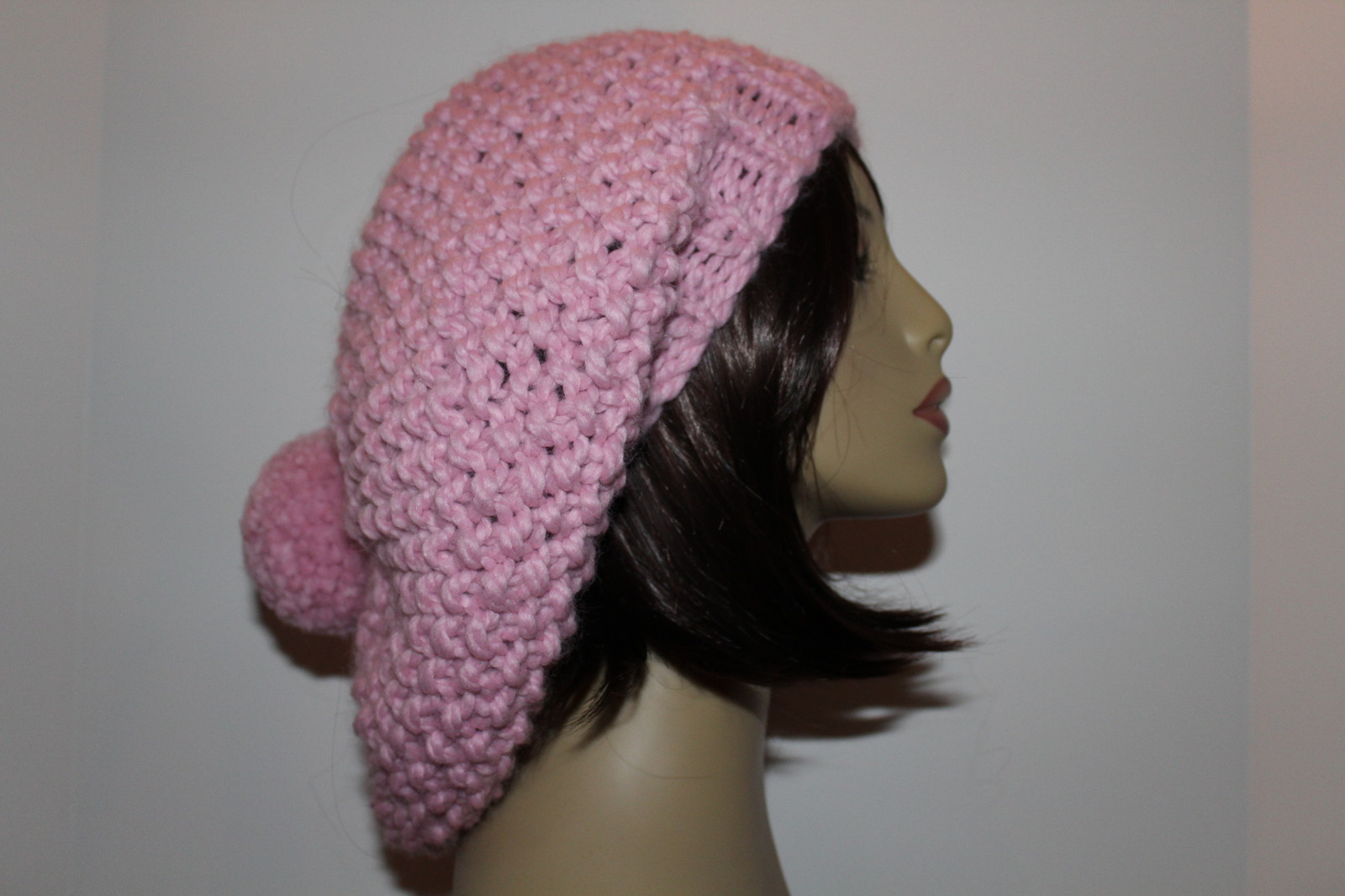 Chunky Hand Knit Boho Chic Pink Unisex Handmade Slouchy Pom Pom Hat