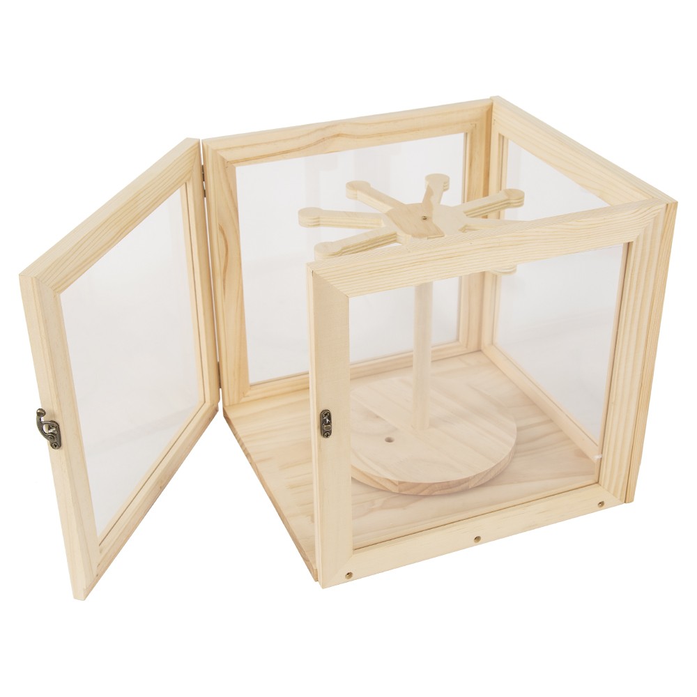 Rotating Clear Wooden Display Case Doll Hanging Storage Display Stand Dustproof