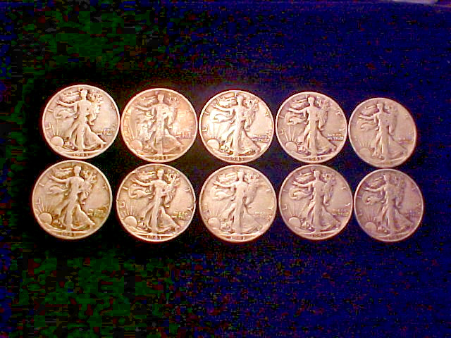 10 Coins 1/2 ROLL Walking Liberty 90% Silver Half Dollars  All 1943 WW2 FREE S&H