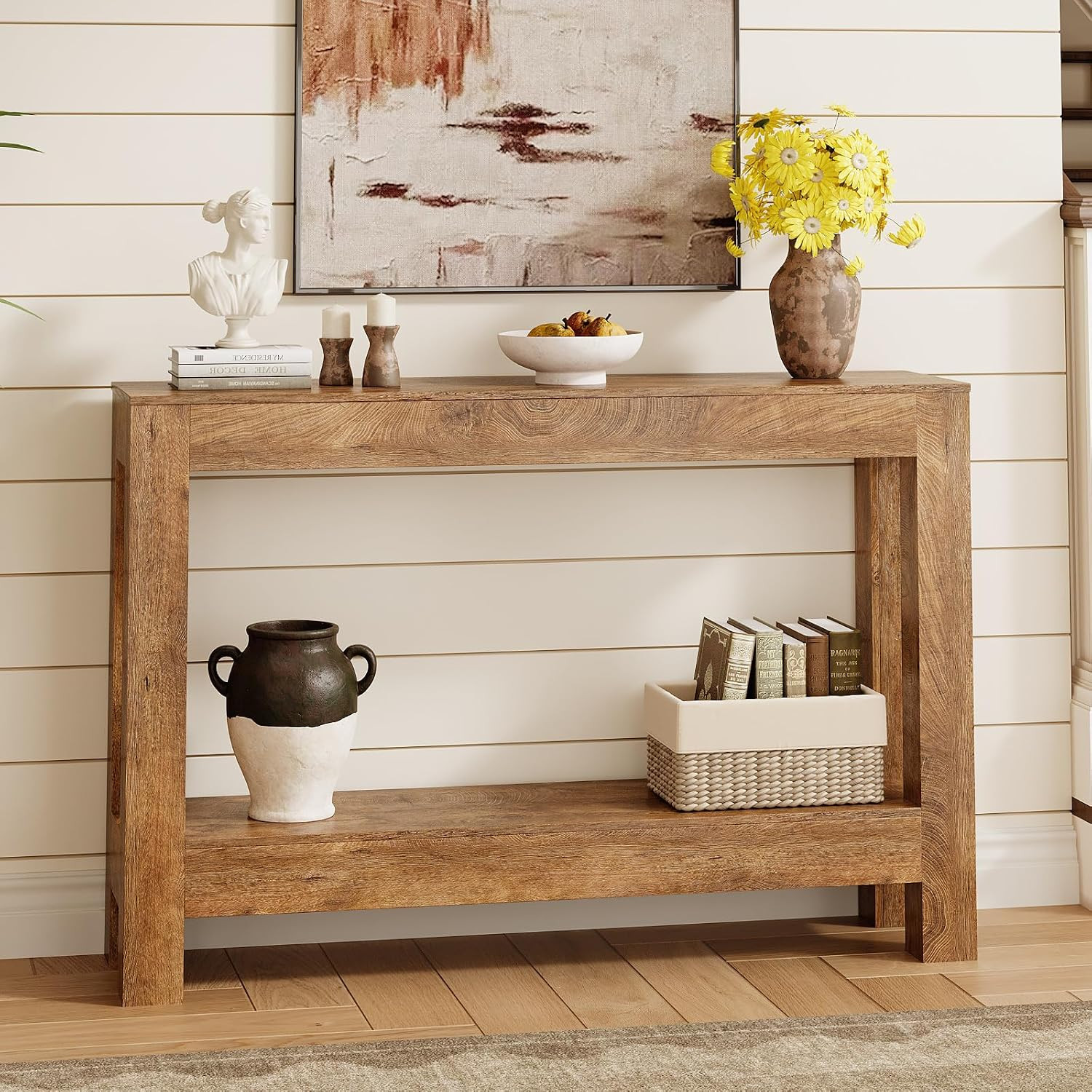 Farmhouse Console Table, 47 Inches Entryway Console Table, Wooden Rectangular So