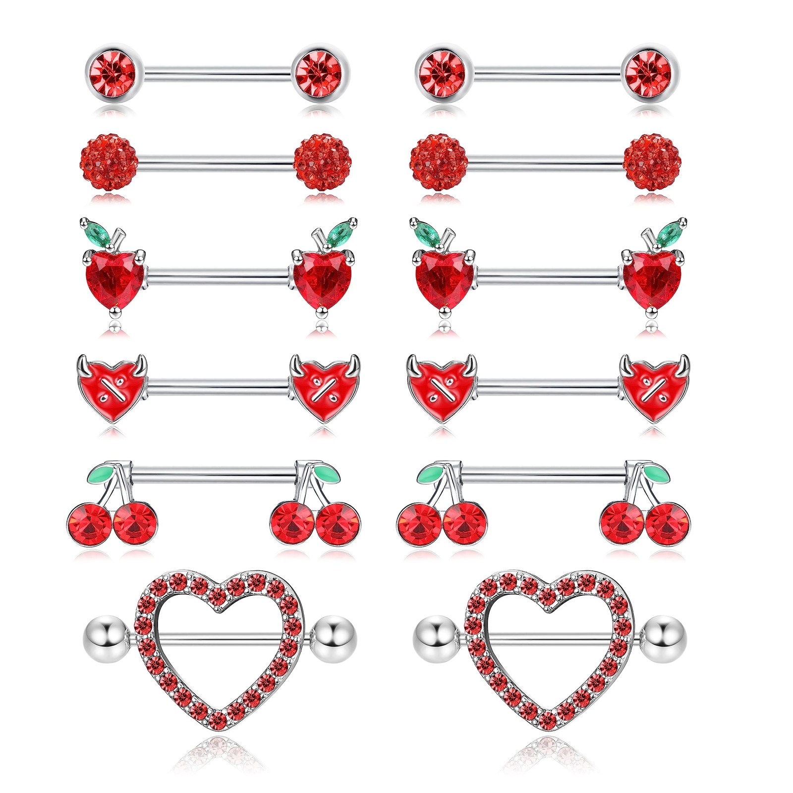 JOERICA 6 Pairs 14G Nipple Rings for Women 316L Stainless Steel Heart Butterf...