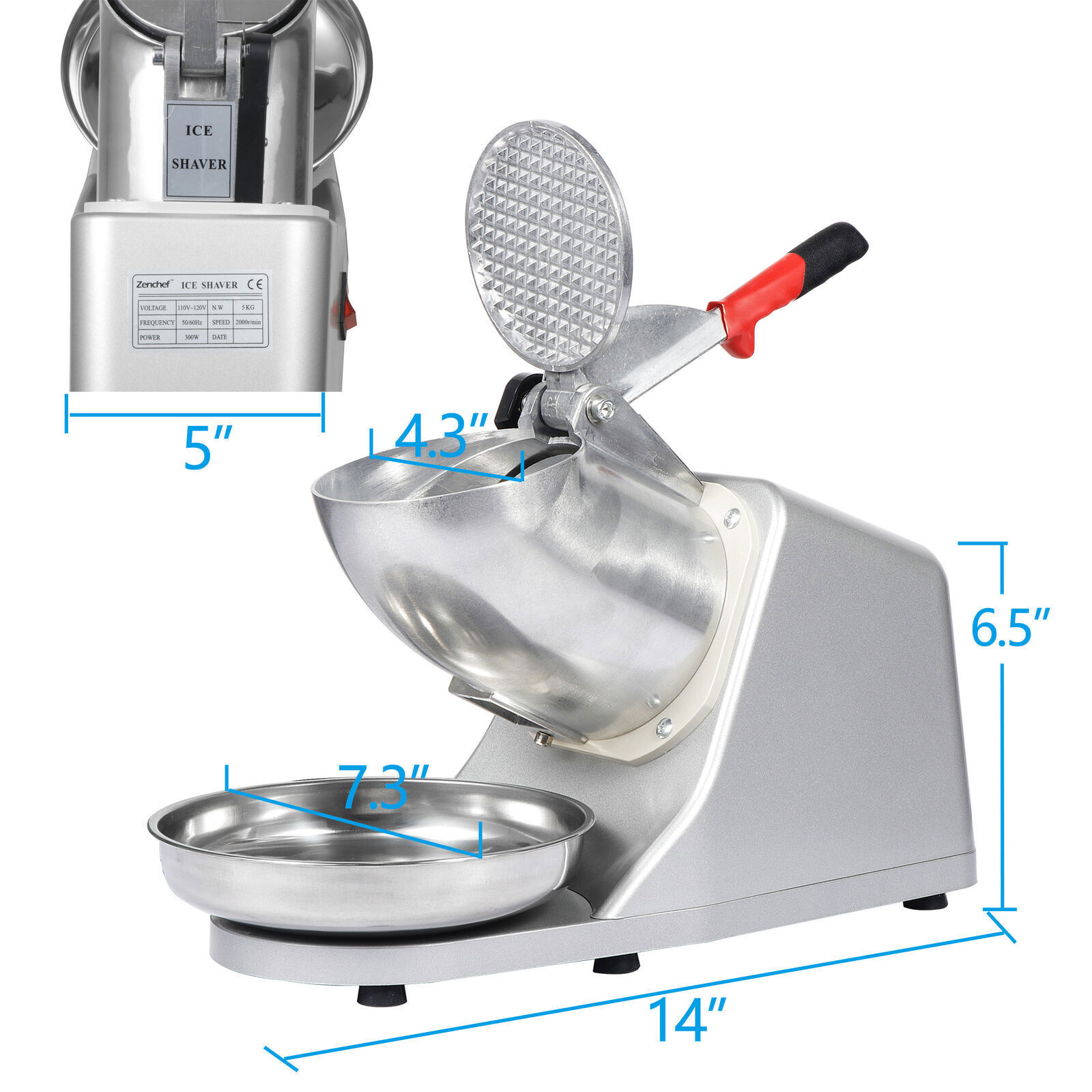 4PCS Electric Ice Crusher Shaver Machine High Efficiency Snow Cone Maker Silver