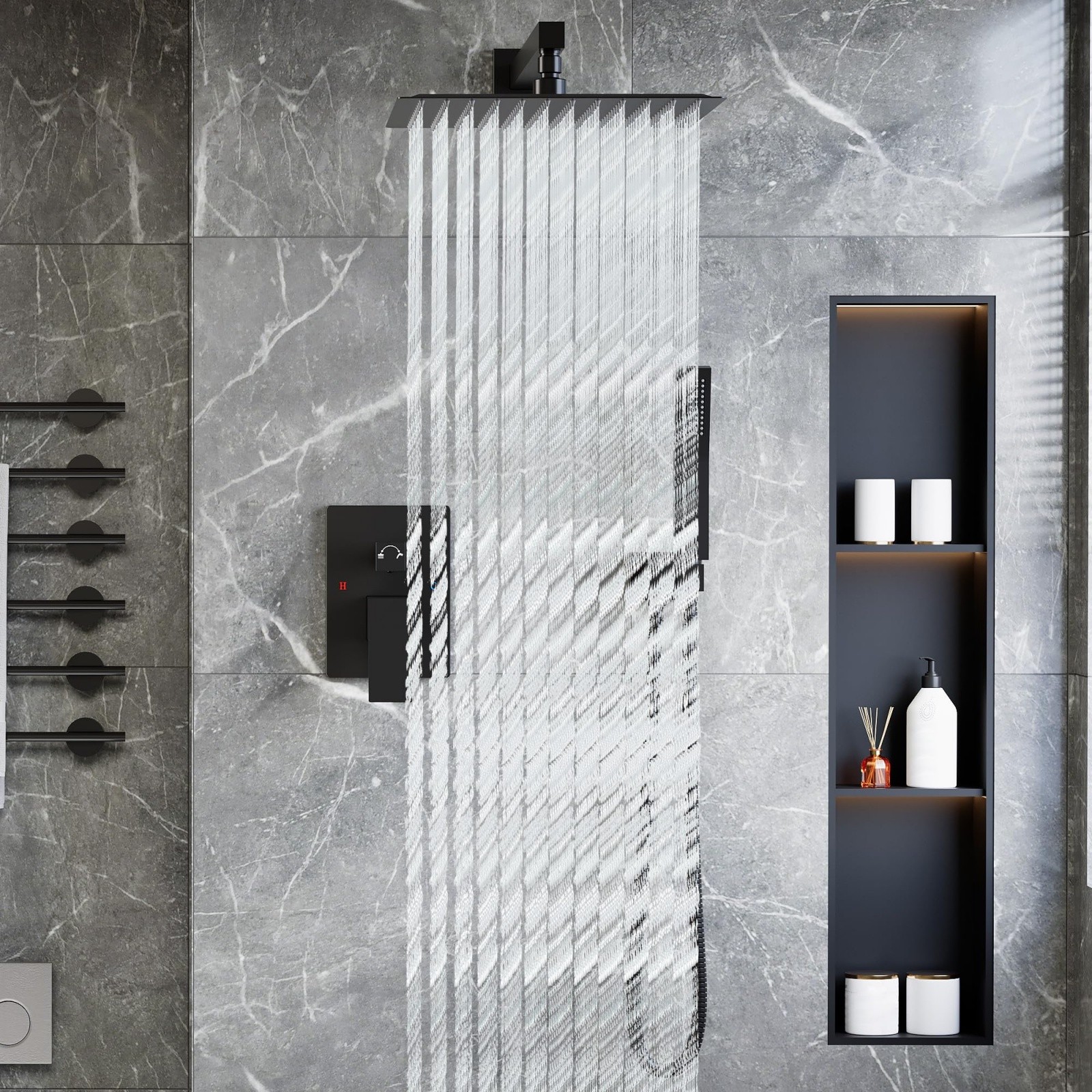 12 Inch Rain Shower Head System 2-Function Wall Mounted Shower Faucet w/Handheld