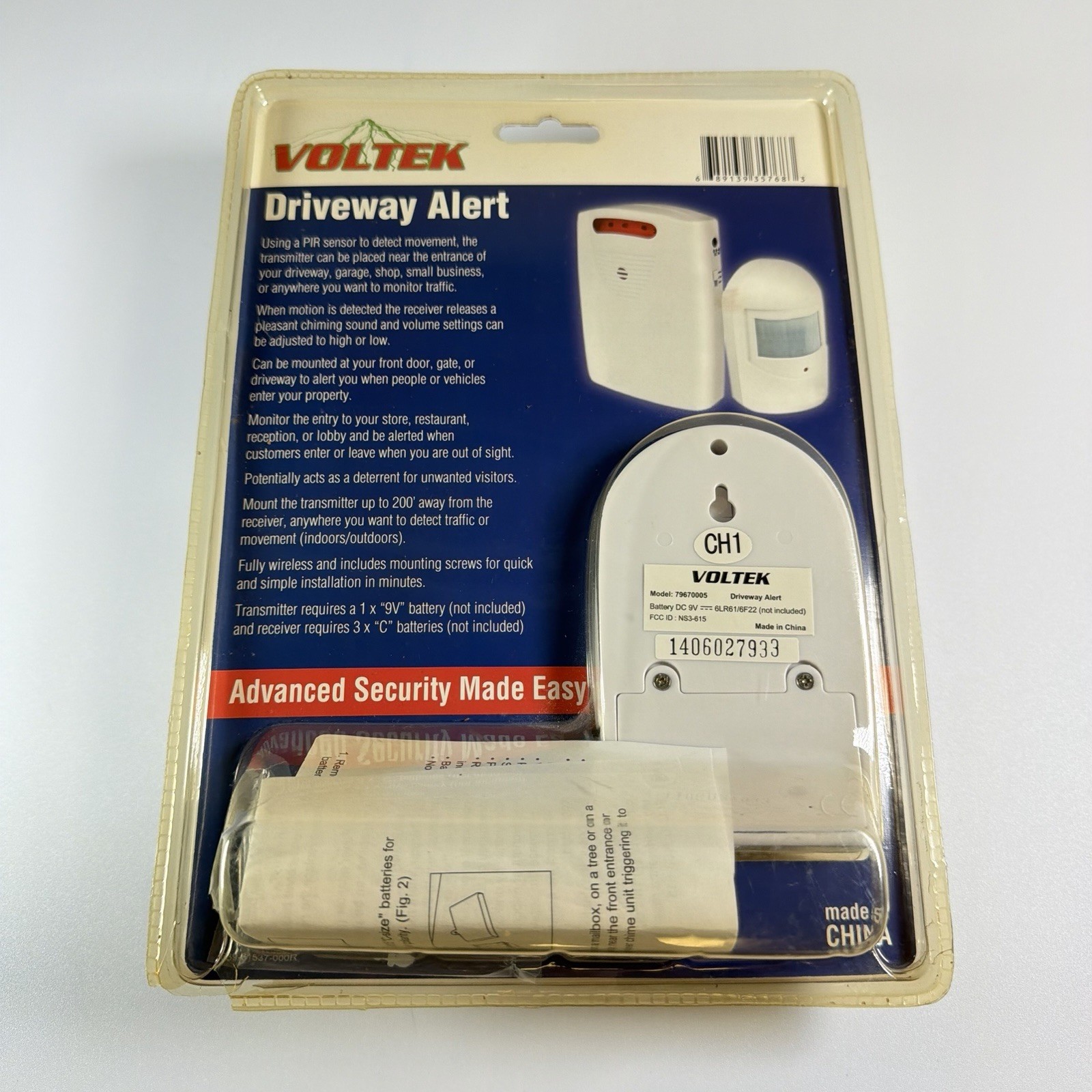 Voltek Wireless Driveway Alert Kit Motion Activated Sensor 200ft Range