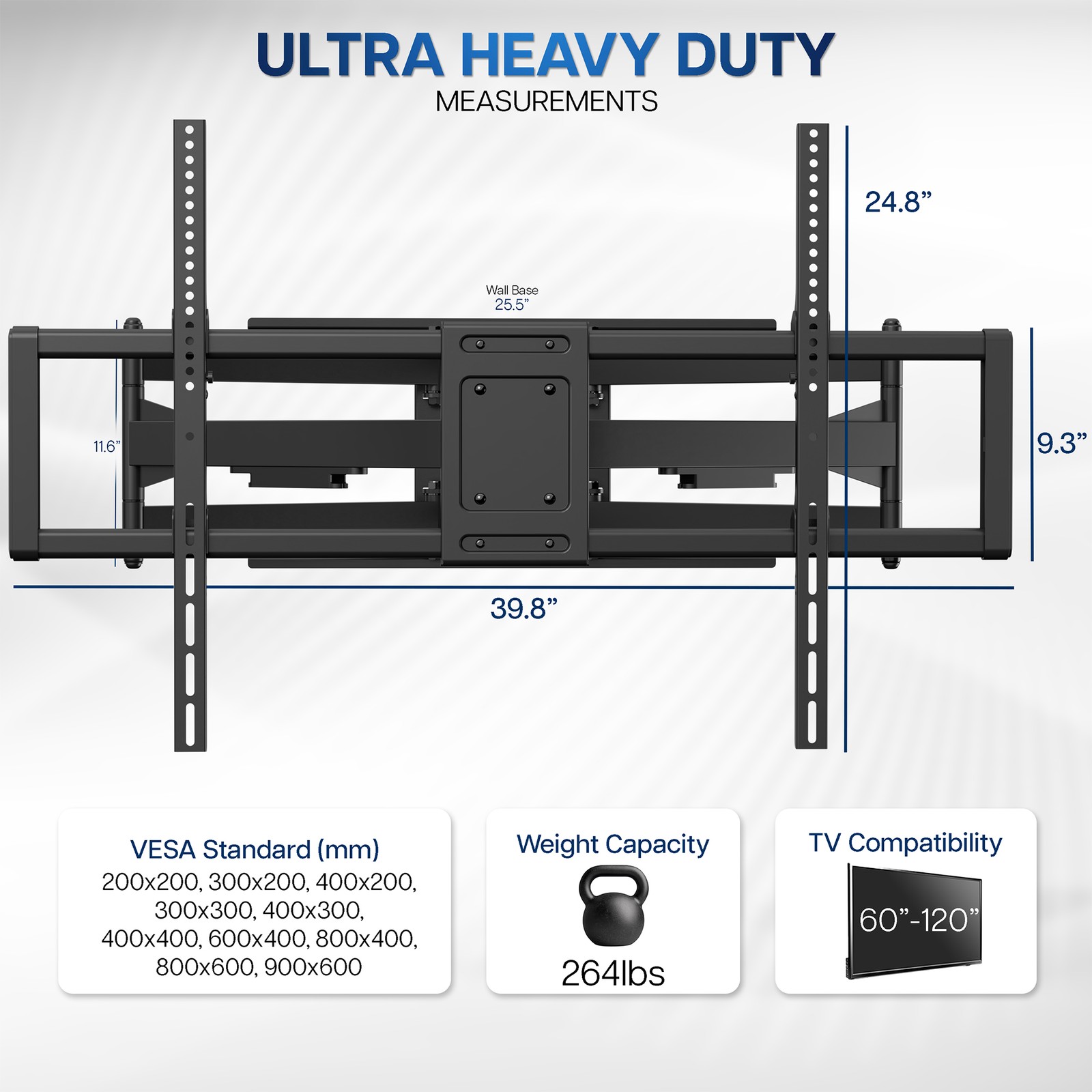 VIVO Heavy Duty Full Motion 60" to 120" Large Screen TV Wall Mount with Long Arm