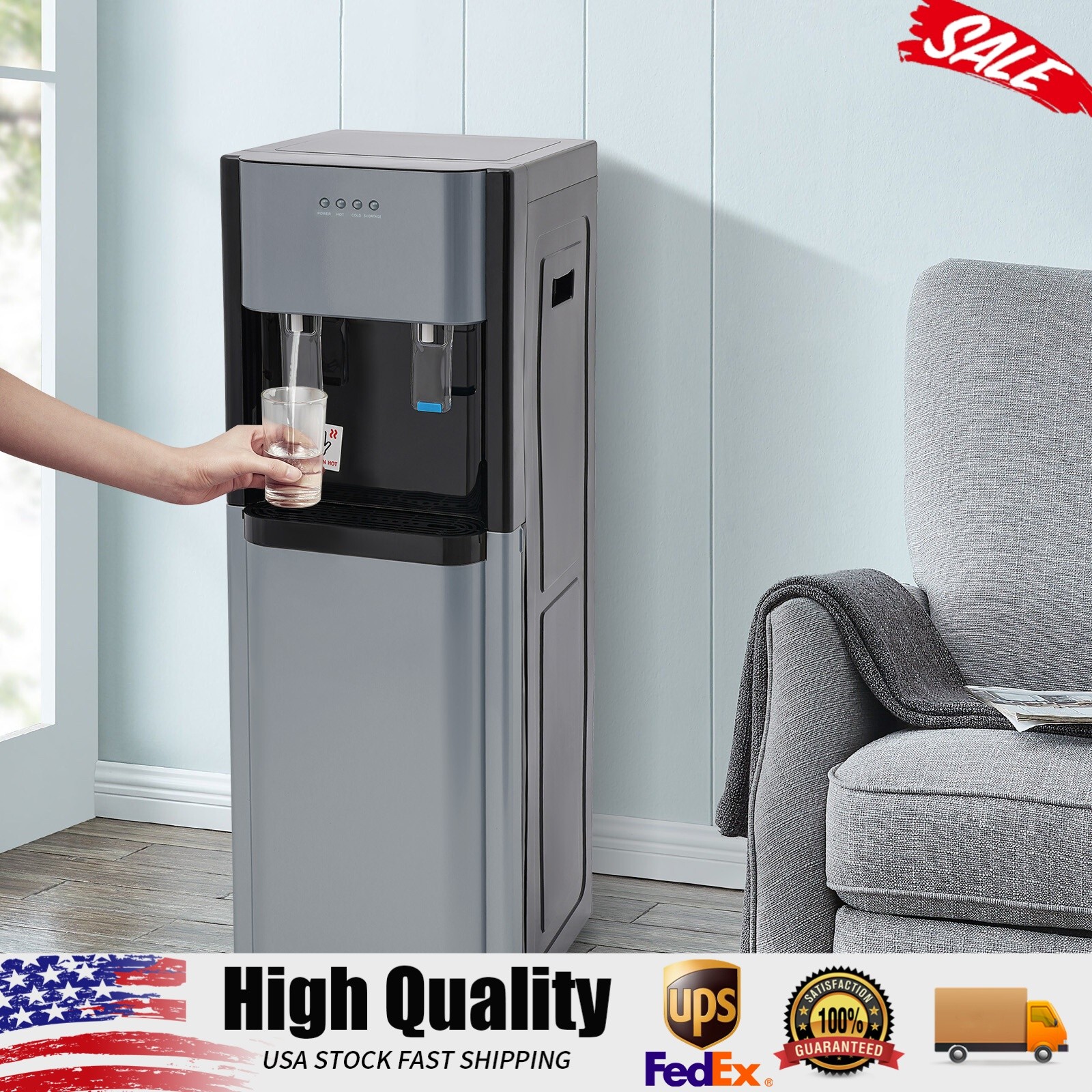 Hot Cold Water Dispenser Bottom Loading 5.28Gallon 304 Stainless Steel 620W