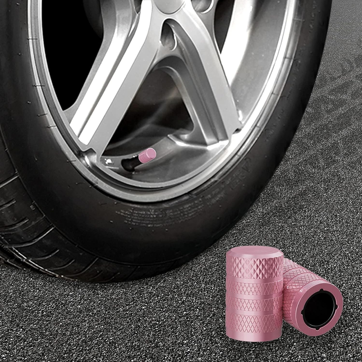 Tire Valve Stem Caps, Pink, 4 pcs/Pack, Anodized Aluminum Tire Valve Cap Set, Co