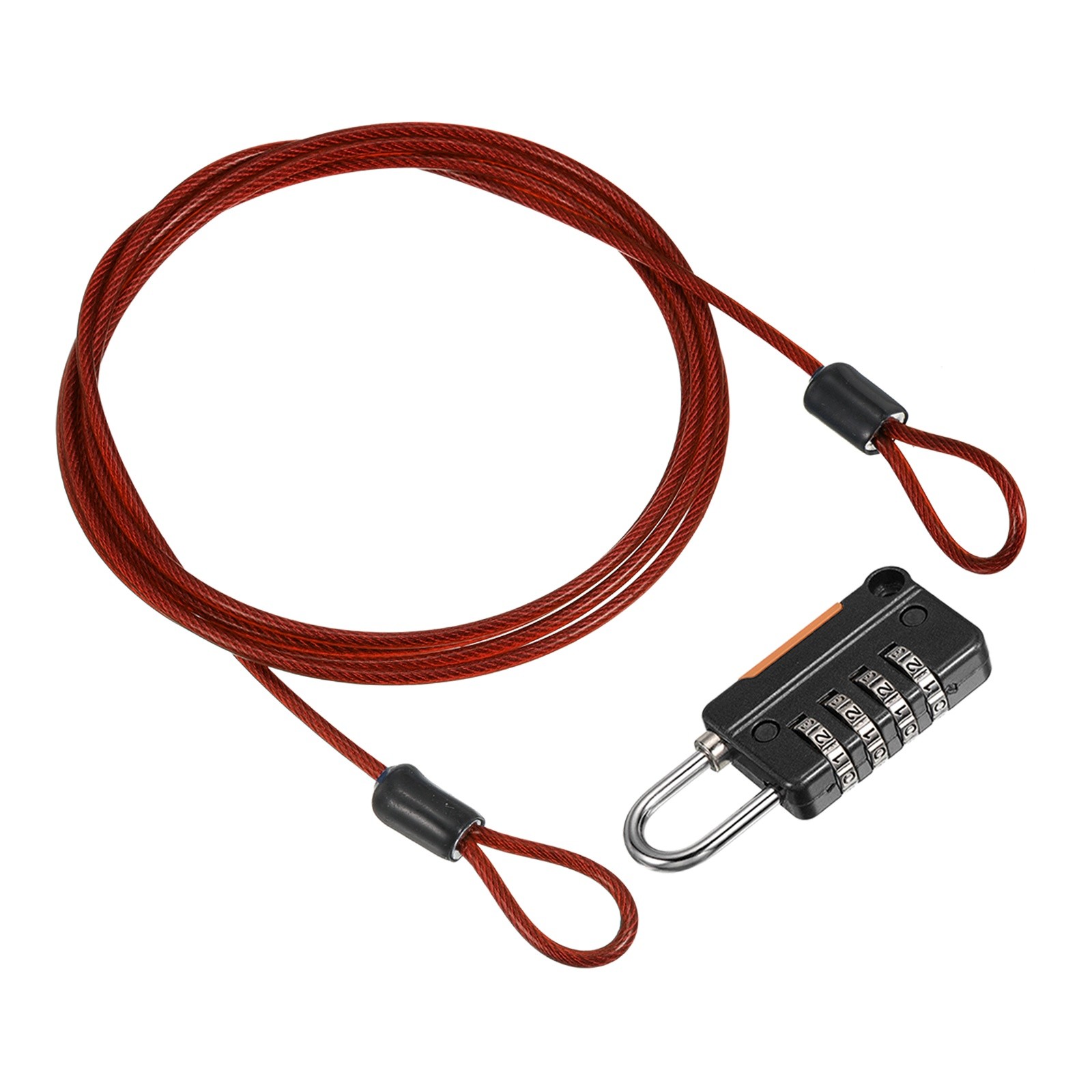 1Set 4 Digit Combination Lock 4.9ft Security Cable Padlock Lock Clear Red