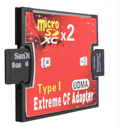 DUAL PORT MICRO SD/SDXC TF TO COMPACT FLASH CF TYPE 1 MEMORY CARD READER ADAPTER