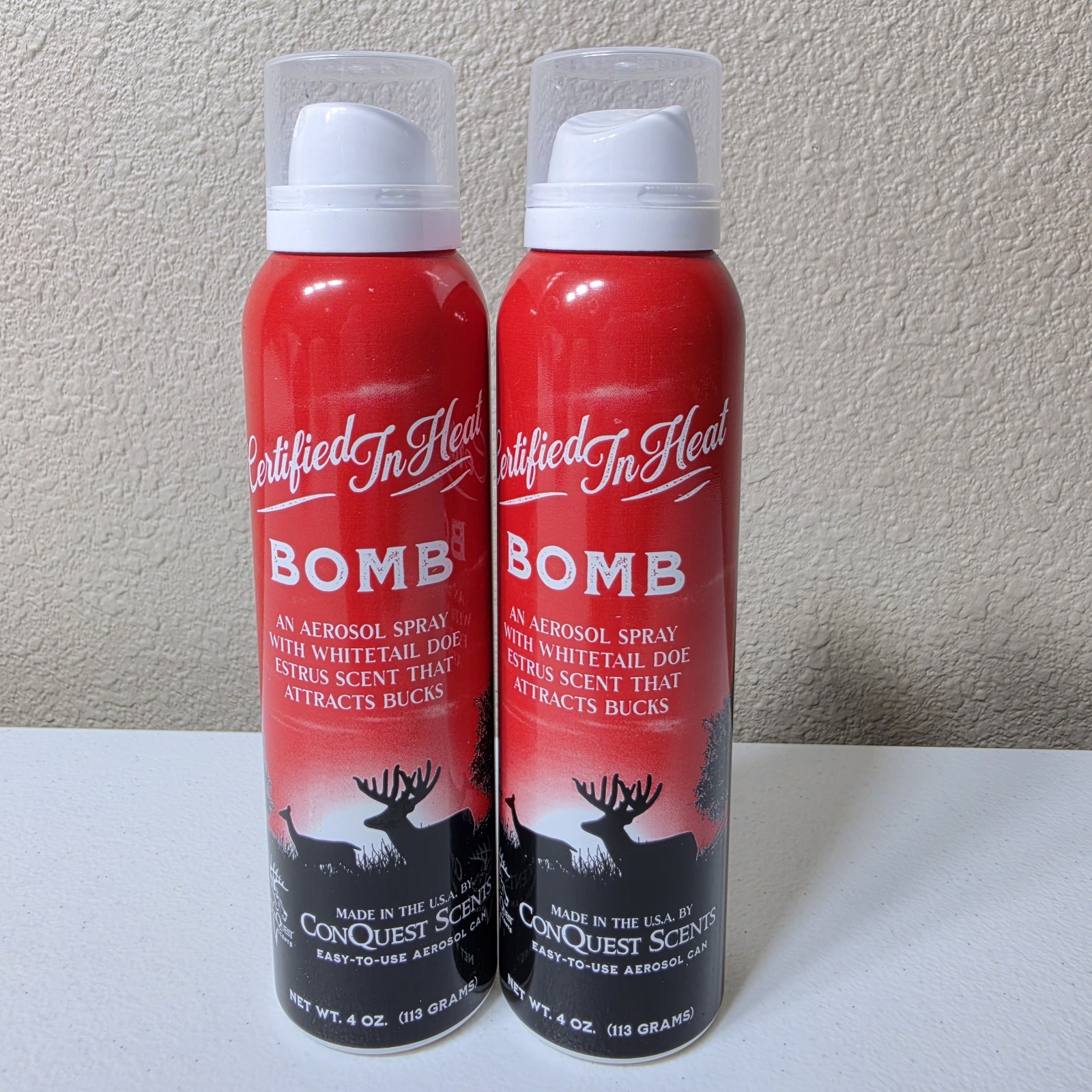 Lot of 2 Conquest Scents Certified In Heat Bomb Deer Attractant Aerosol 4oz