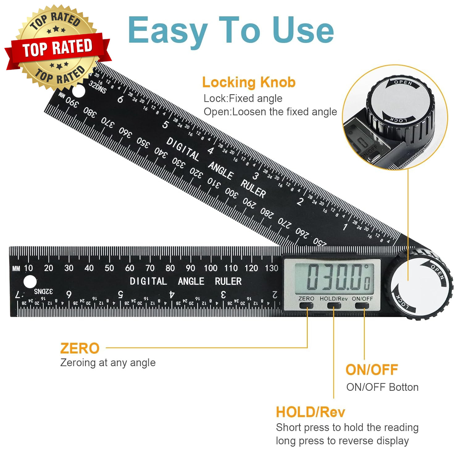 Third Generation Protractor Angle Finder Digital Angle Ruler with 7Inch/200Mm An