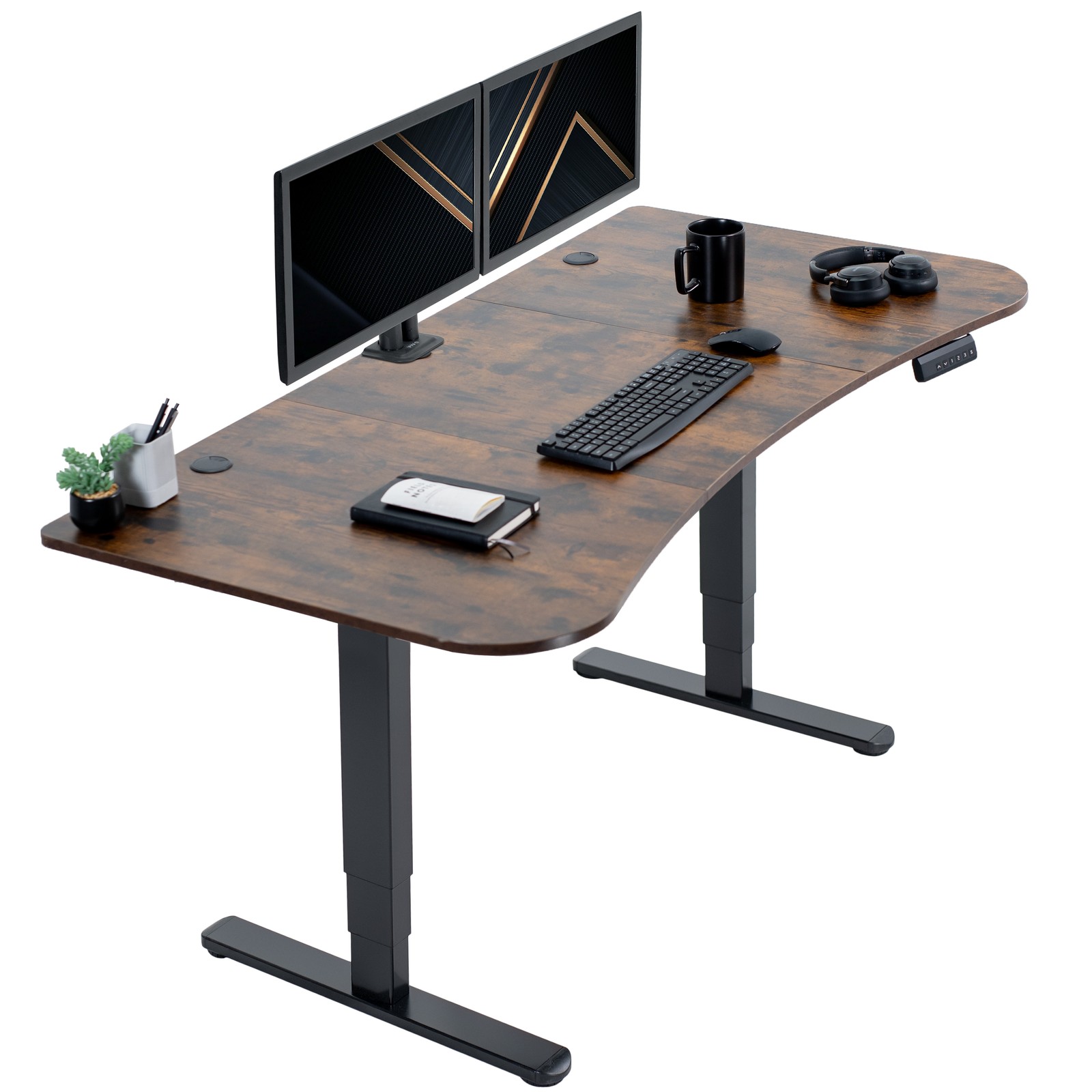 VIVO Electric 63" x 32" Stand Up Desk, Rustic Vintage Brown Top, Black Frame