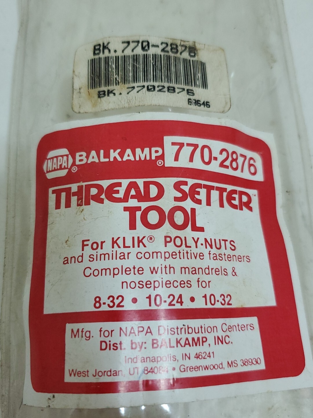 MARSON 7702876 Thread Setter Tool NAPA BALKAMP 770-2876 for Klik Poly-Nuts USA