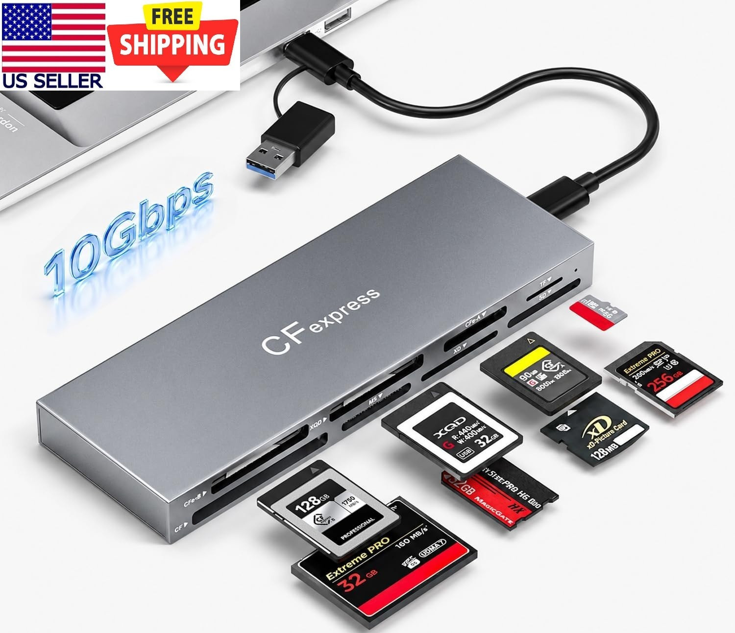 CFexpress Type B & Type A Card Reader, Professional 8-Slot USB 3.2 10Gbps Memory