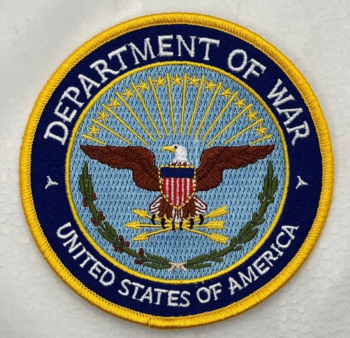 3.5" Patch, DEPARTMENT OF WAR with Hook & Loop back- DOD authorized