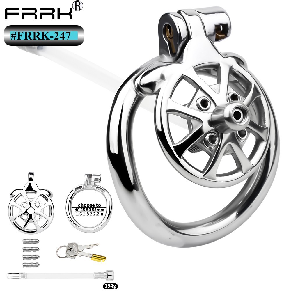 FRRK Men's Fashion Chastity Device With Hollow Bondage Cage With Urinary Tube