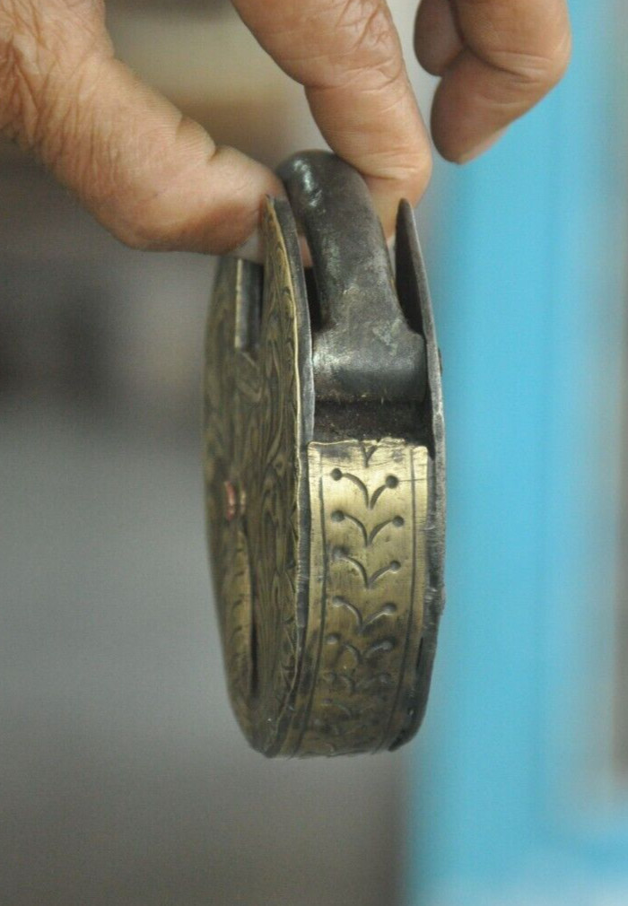 Vintage Iron Round Shape Brass Fitted Handcrafted Padlock