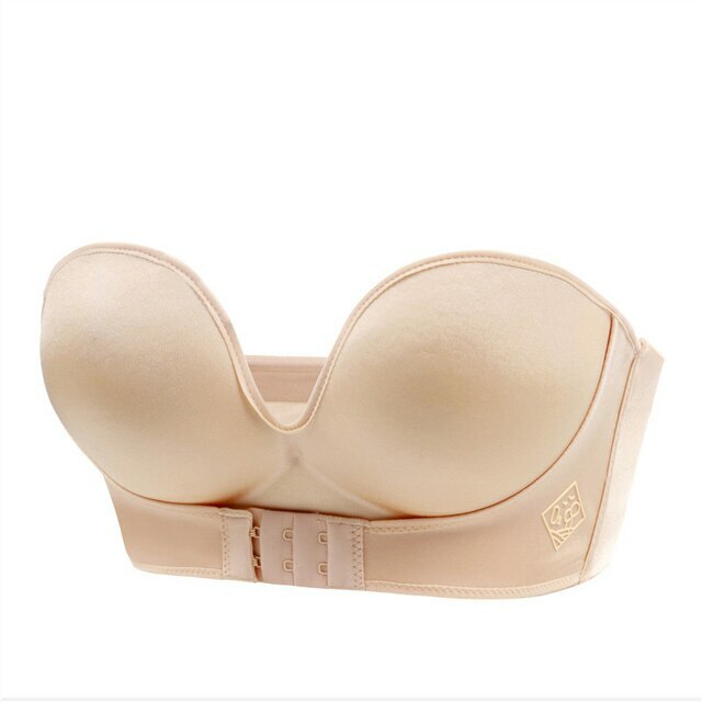 Strapless Push Up Bra Women Front Closure Seamless invisible Lingerie Beige 32B