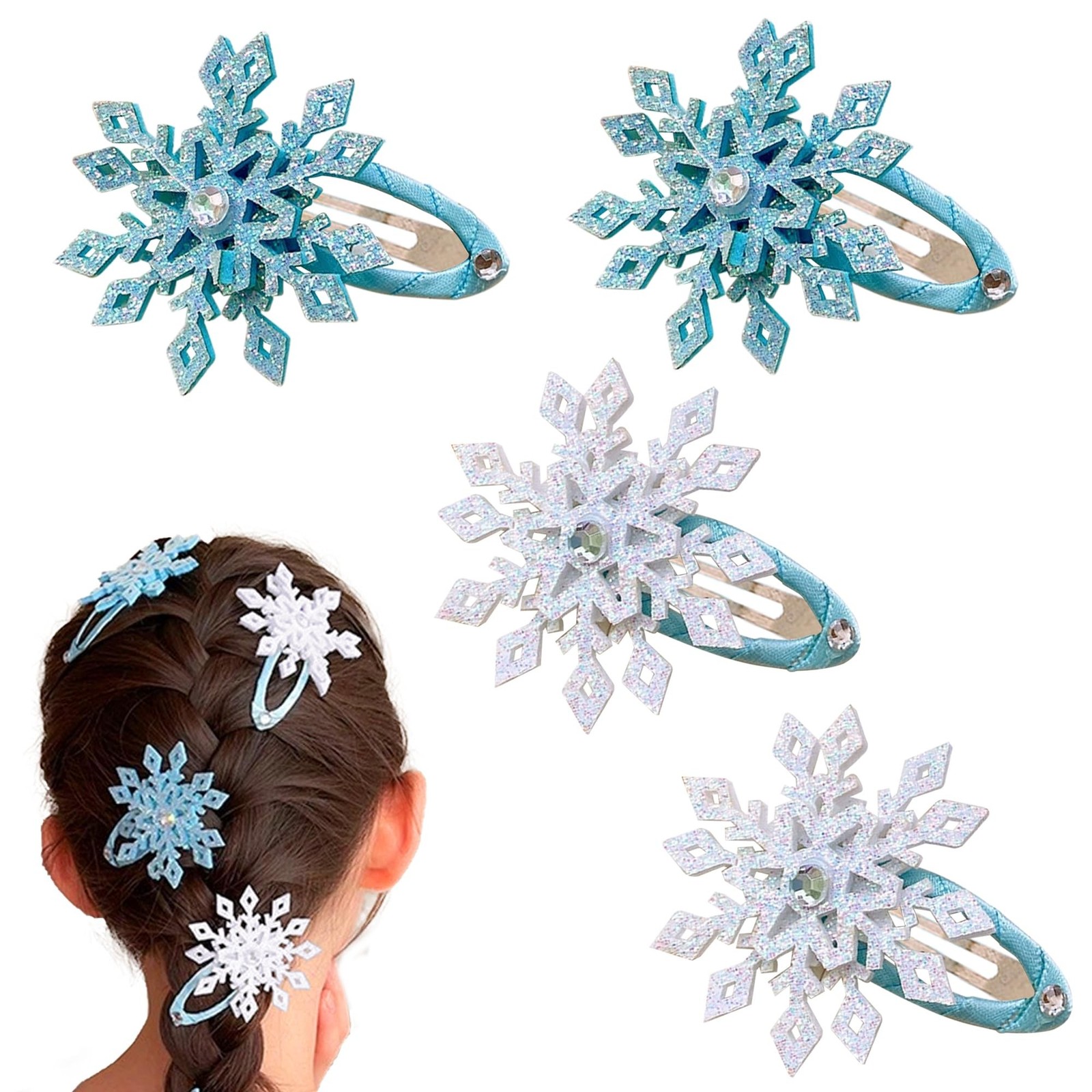 Frozen Hair Clips, Blue and White Snowflake Hair Clips, Frozen Hair Accessori...