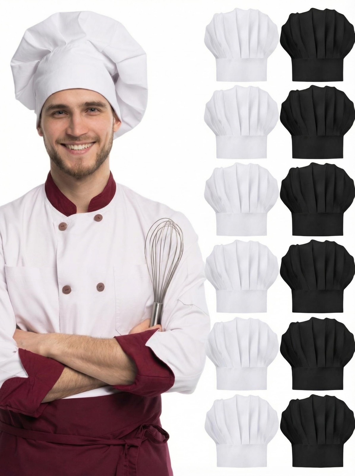 Chef Hat Adult Adjustable Elastic Tall Baker Hat for Cooking Kitchen Cap