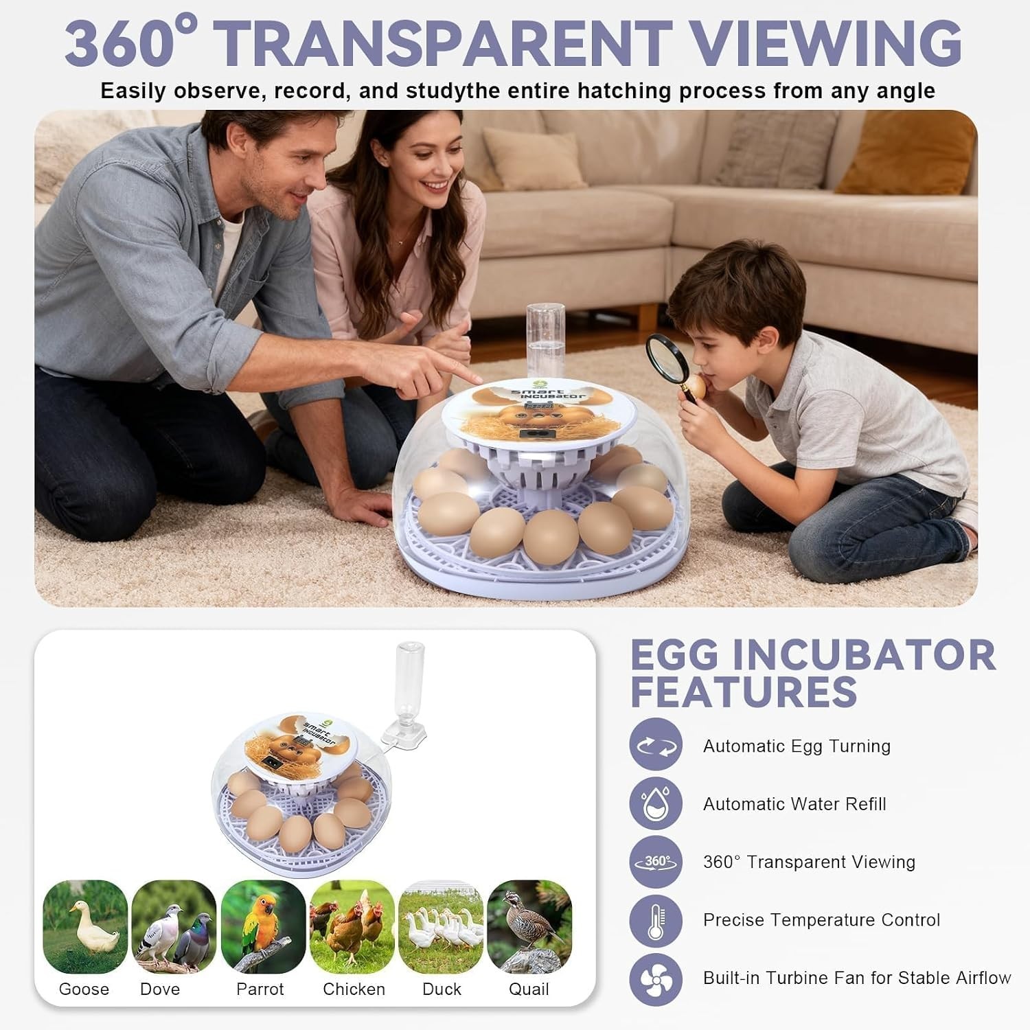 Gen I - 12 Egg Automatic Incubator, Steady Humidity with Auto-Refill, Stable ...