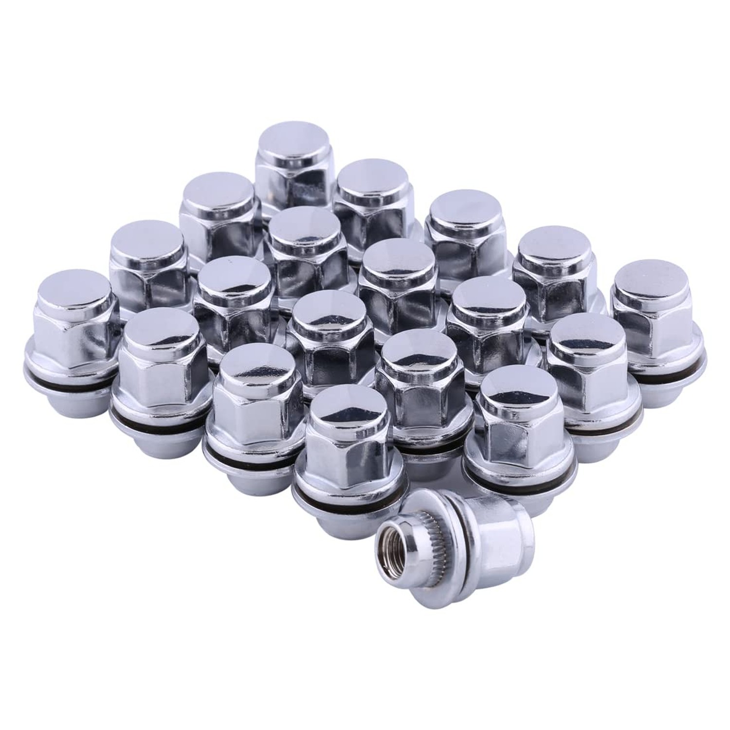 Mag Chrome Lug Nuts M12x1.5 Set of 20 with Washer - 13/16'' (21mm) 1.46''x1.1...