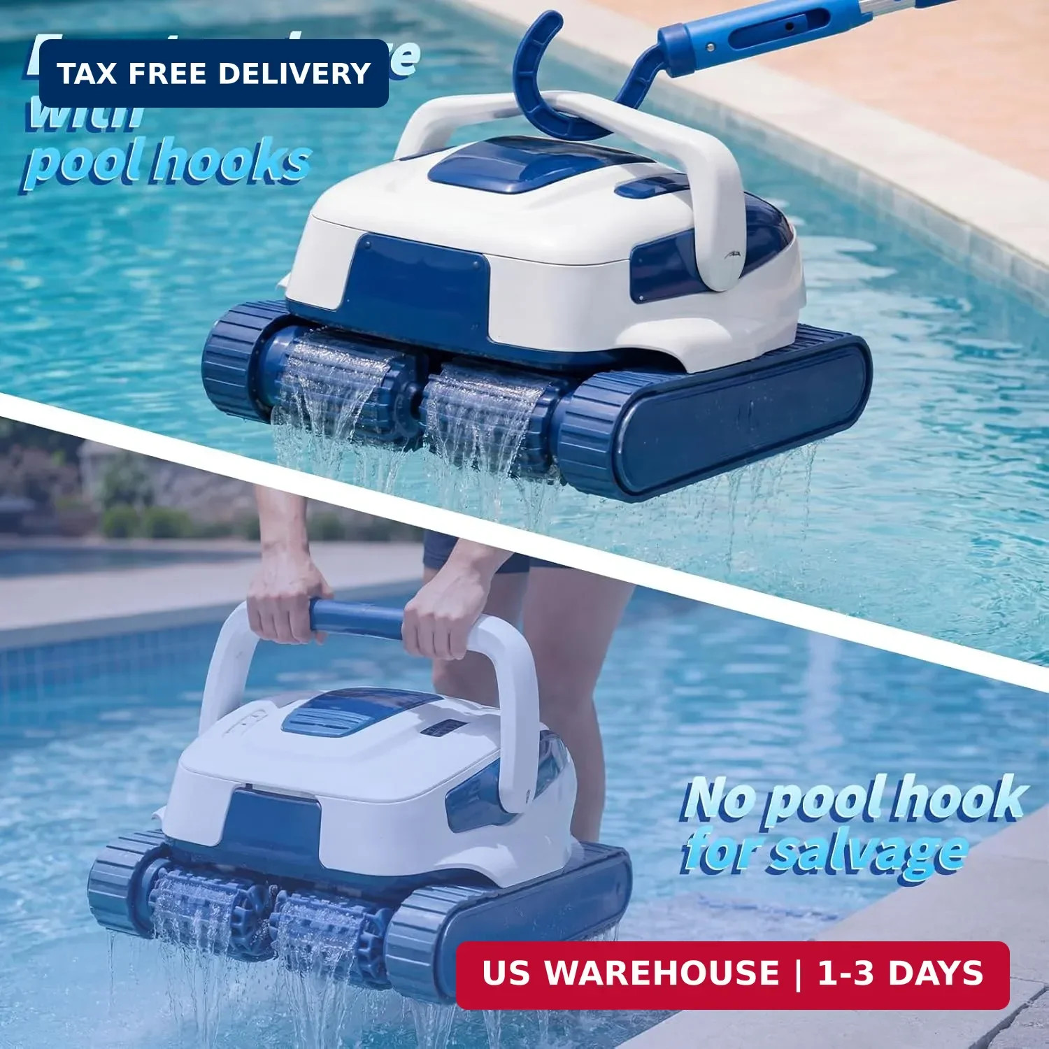 Hushee Hook for All Robotic Pool Cleaner with 45'' Telescopic Aluminum Pole Deep