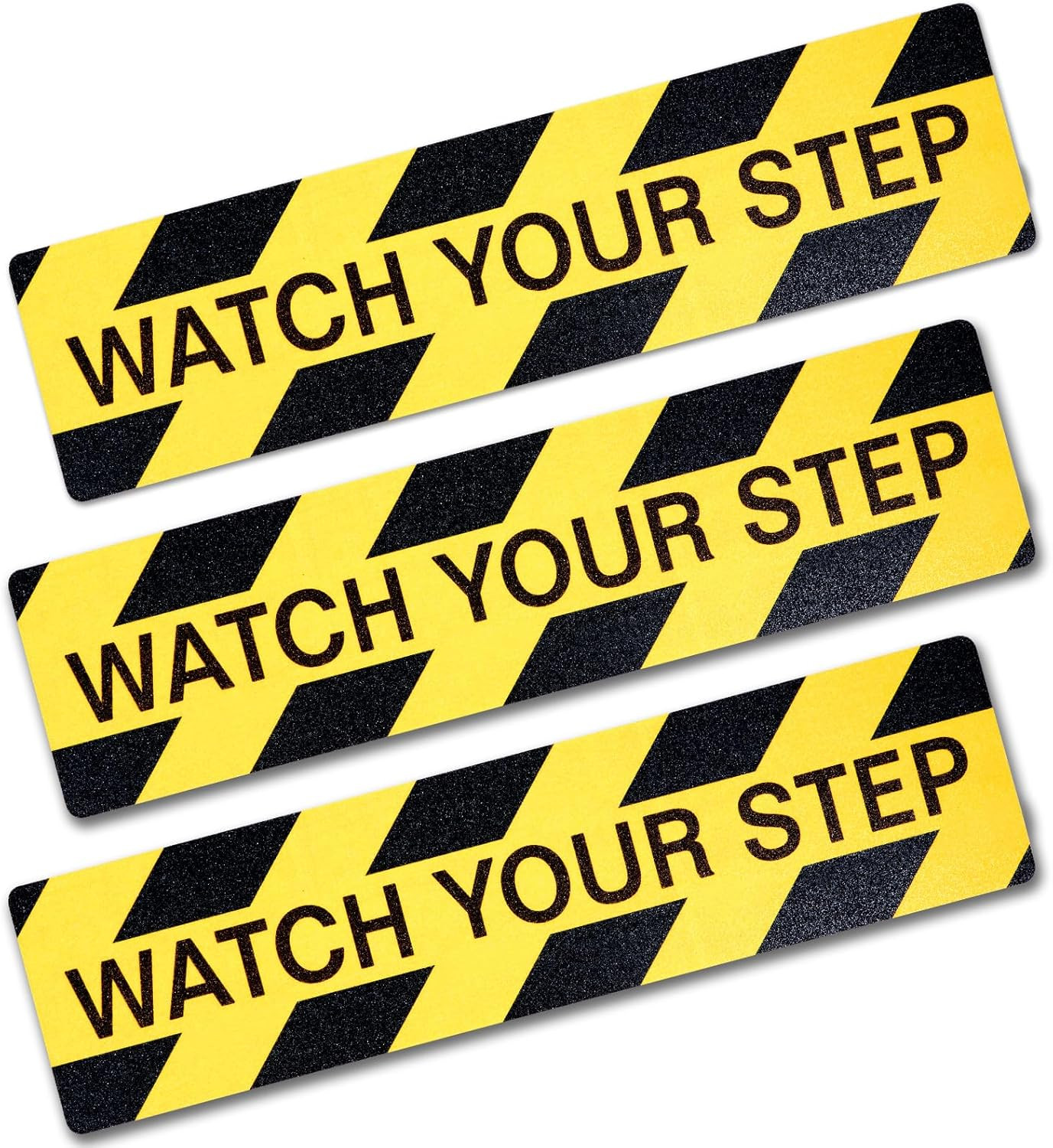 3 Pack Watch Your Step Sign 6x24in Anti Slip Grit Floor Decals Stickers Yellow