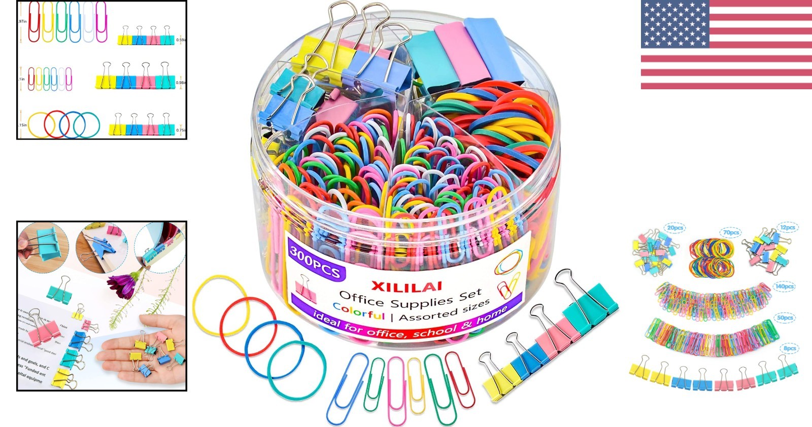 Assorted Sized Binder Clips & Paper Clips - 300 Pieces for Creative Organization