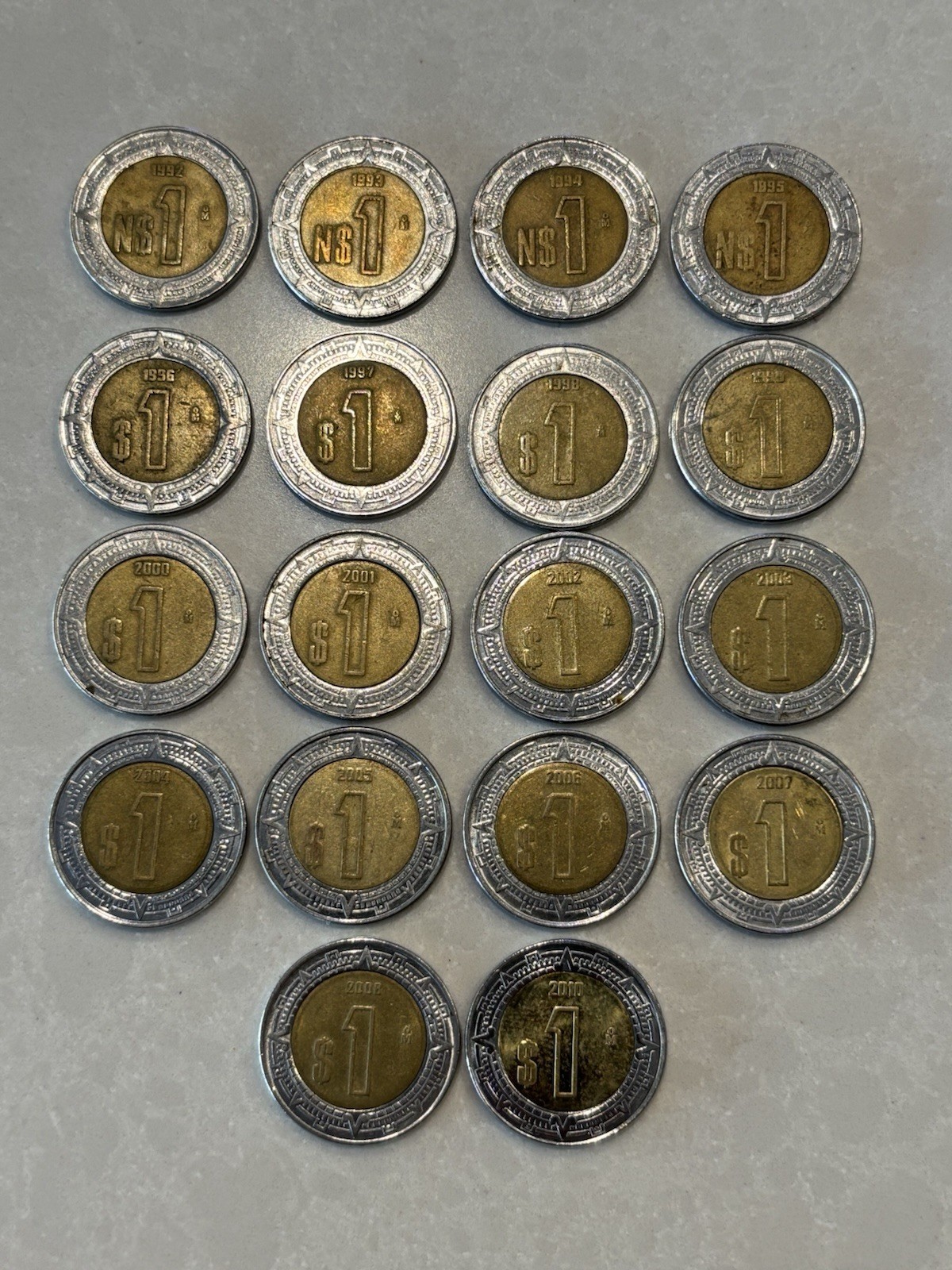 18 Bi-Metallic Coins 4xN$ Mexico Different Years 1992-2010 (missing 2009) #25