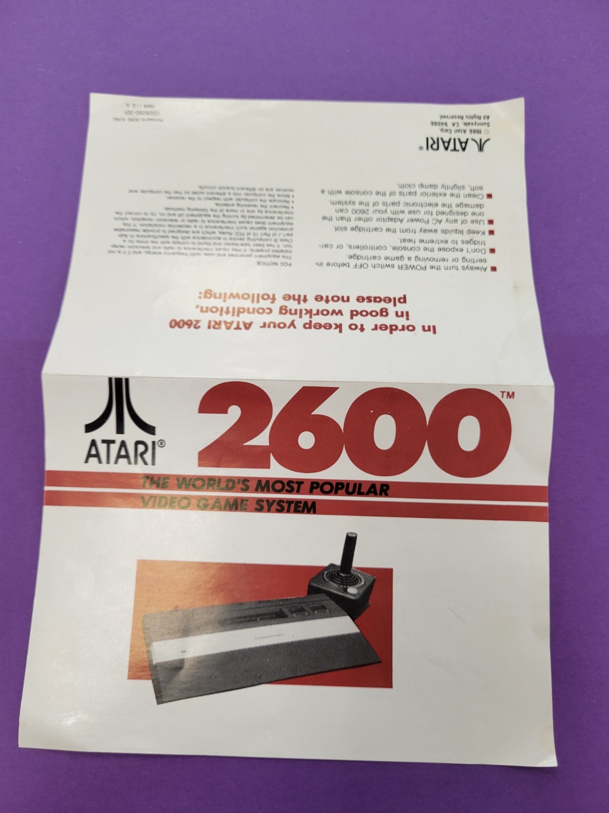 1986 Atari 2600 Installation Manual Only