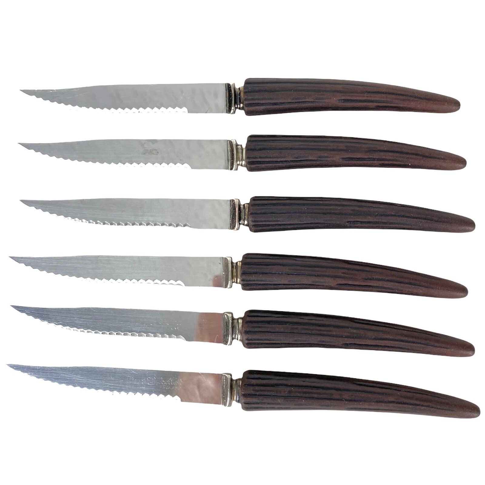 Regent Sheffield Steak Knives 6 Antler Dark Brown