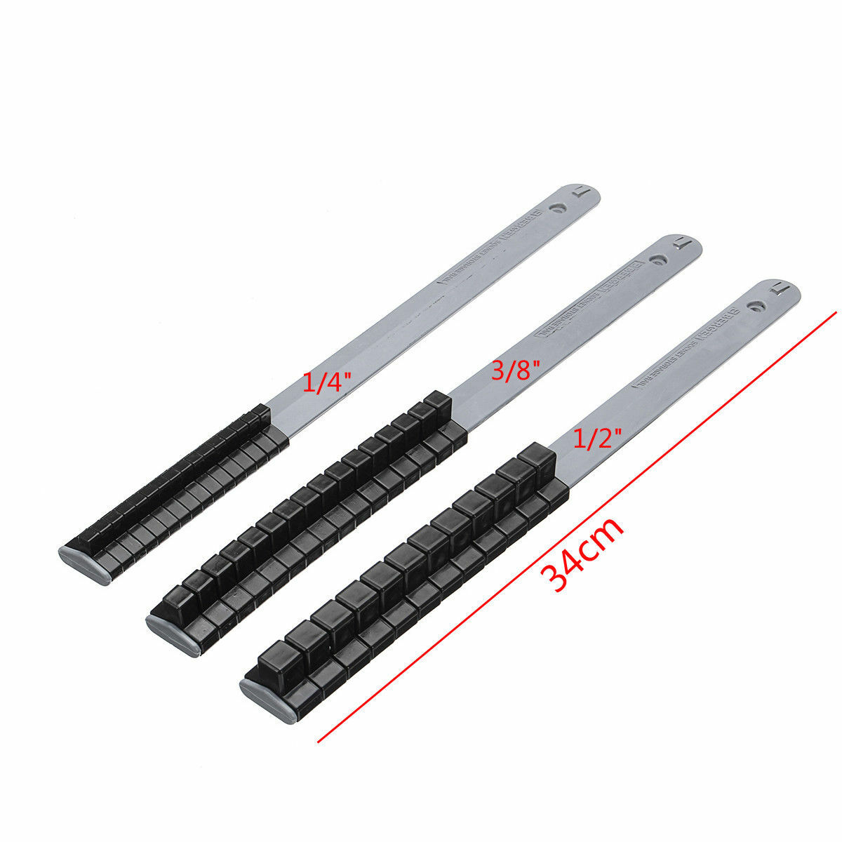 3Pcs 1/4'' 3/8'' 1/2'' Socket Tray Rail Rack Holder Storage Organizer Shelf Set