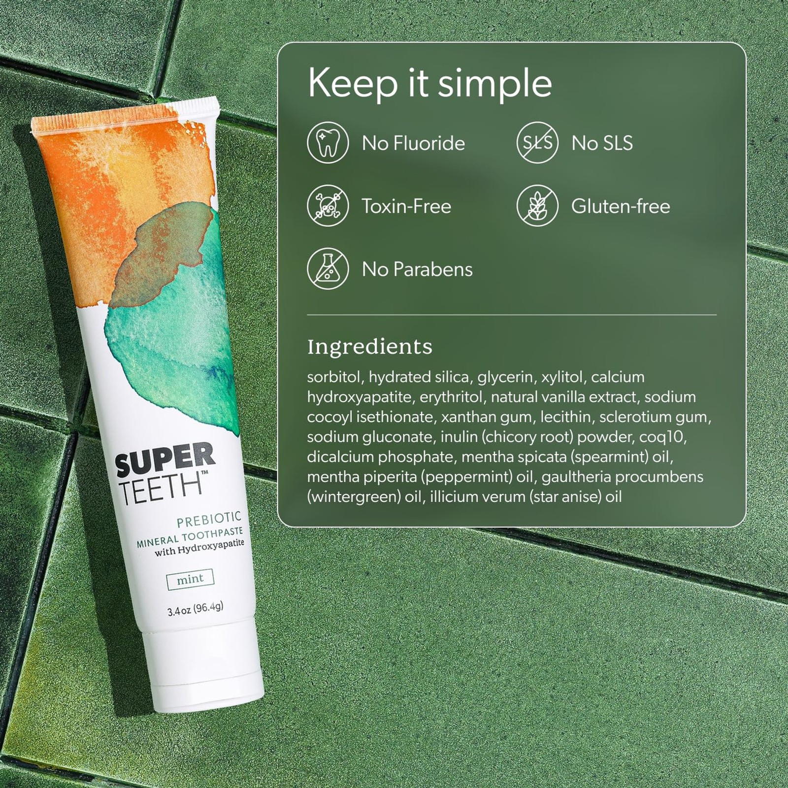 SuperTeeth Hydroxyapatite Toothpaste, Fluoride-Free with Prebiotics & Xylitol, R