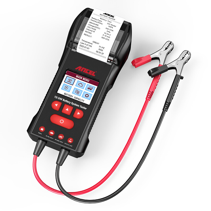 ANCEL BST600 Car Battery Tester with Printer - 12V/24V, 100-2000 CCA, Black