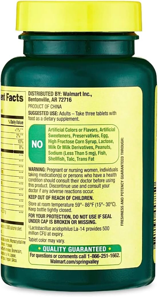 Spring Valley Probiotic Multi-Enzyme Digestive Formula Tablets 200 Count