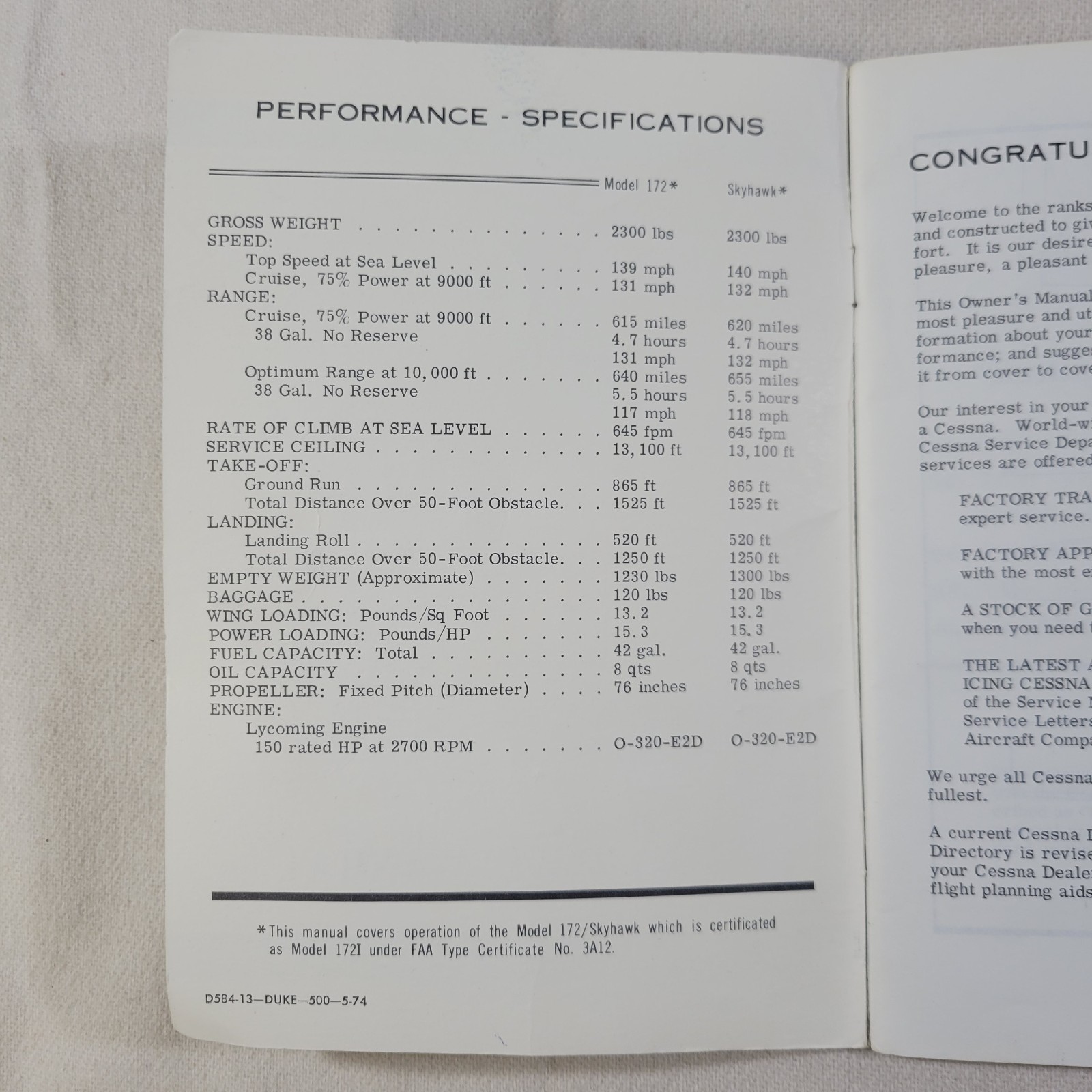 1968 Cessna 172 Skyhawk Owner's Manual