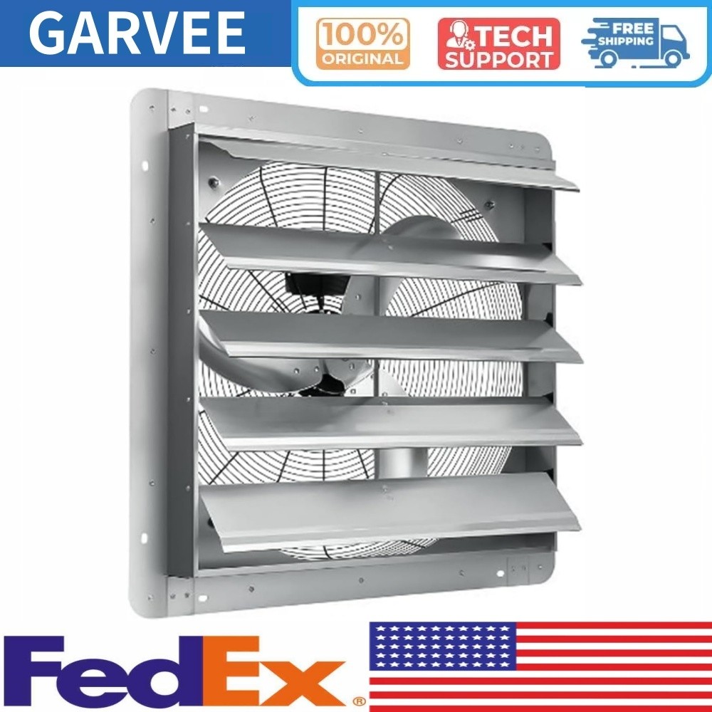 🔵20" Shutter Exhaust Fan Aluminum Wall Mounted Shutter Exhaust Fan 1500 RPM