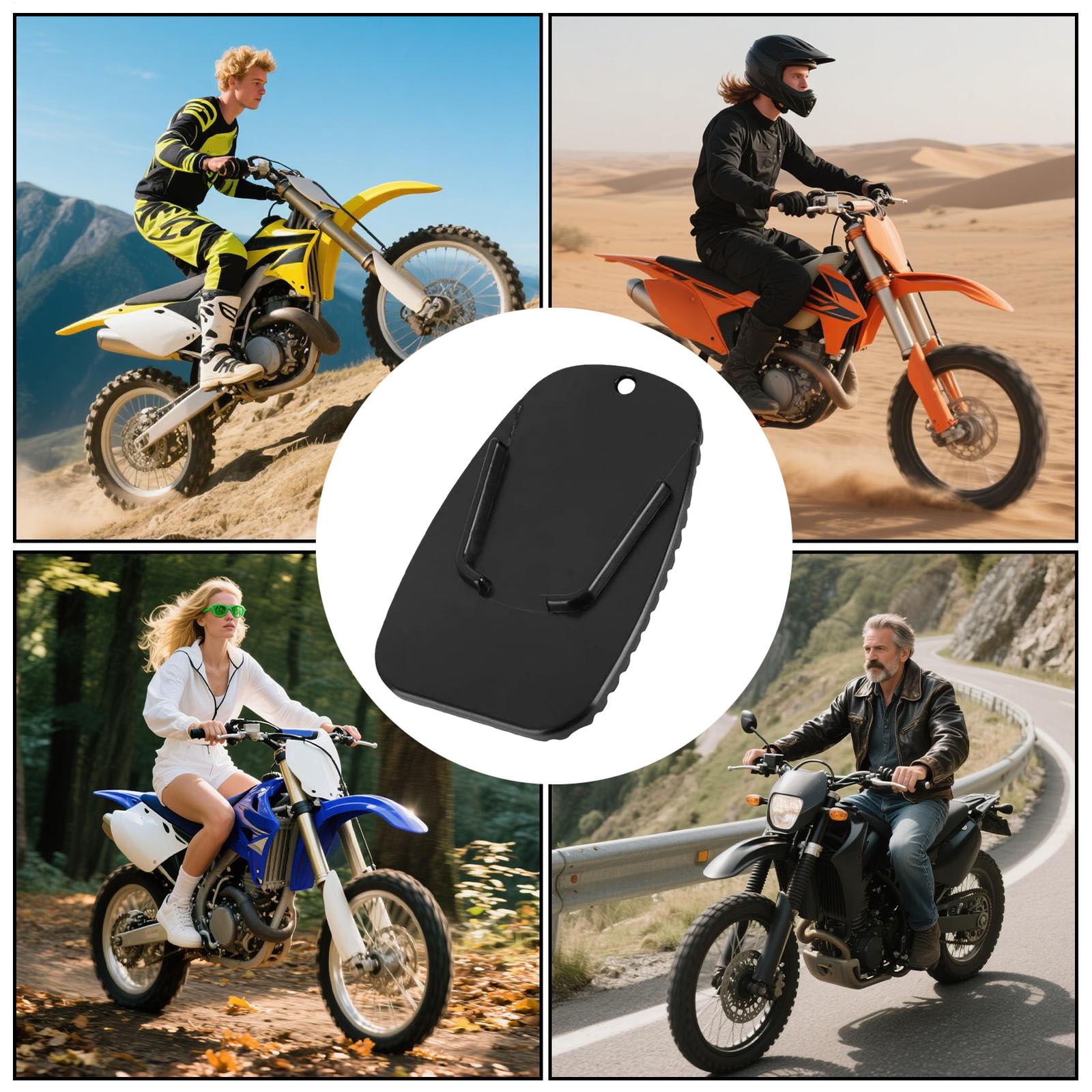 2Pcs Motorcycle Kickstand Pad Black Rugged Kick Stand Coaster Support Plate