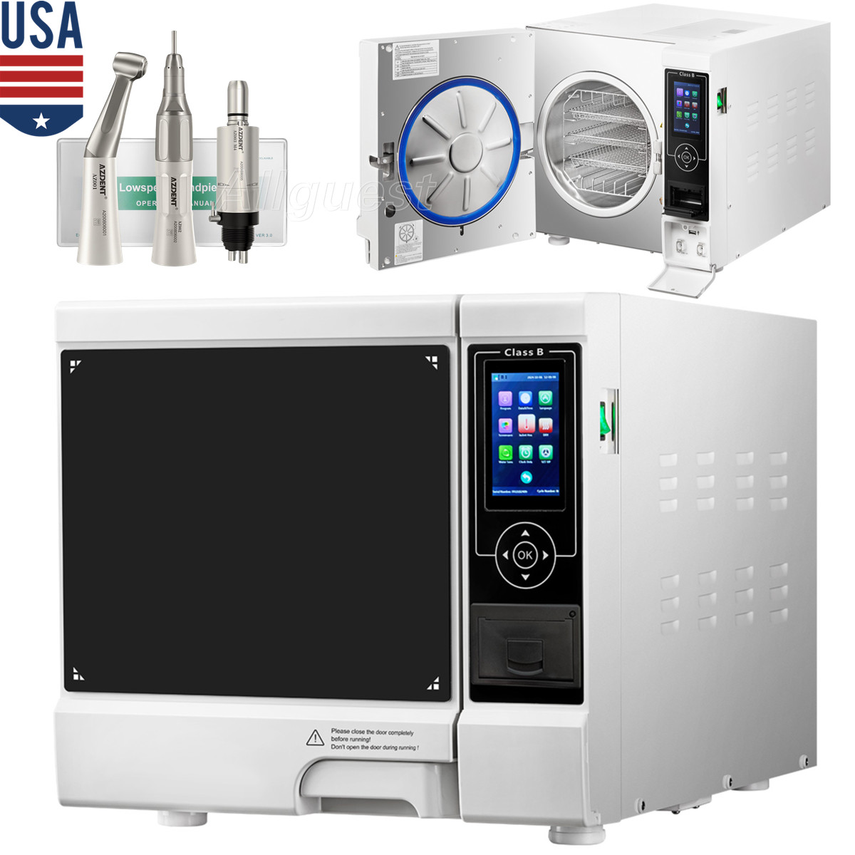 22L Class B Dental Lab Autoclave Steam Sterilizer/Low Speed Handpiece Kit 4Holes
