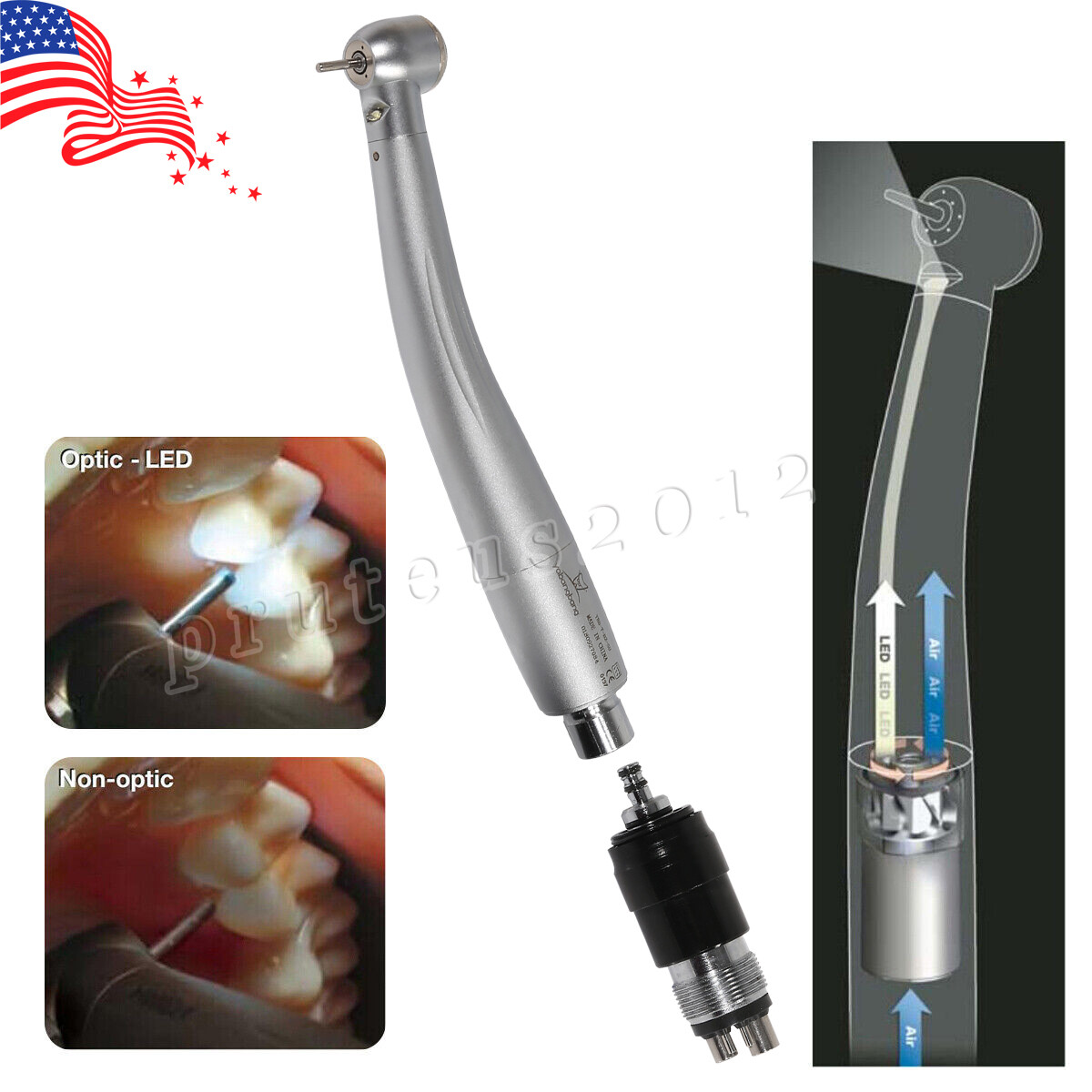 Dental E-generator LED High Speed Handpiece Steel & quick Coupler 4 Hole
