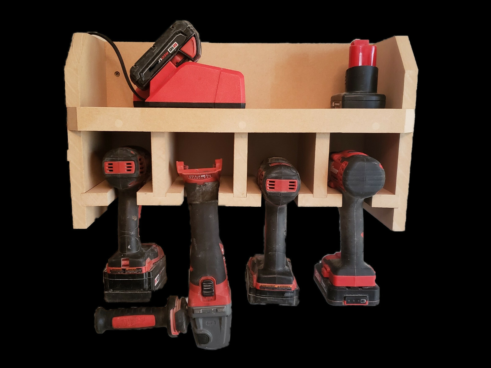 Cordless 4 Tool Holder Drill, Impact Garage Storage Rack Wood Shelf Organizer